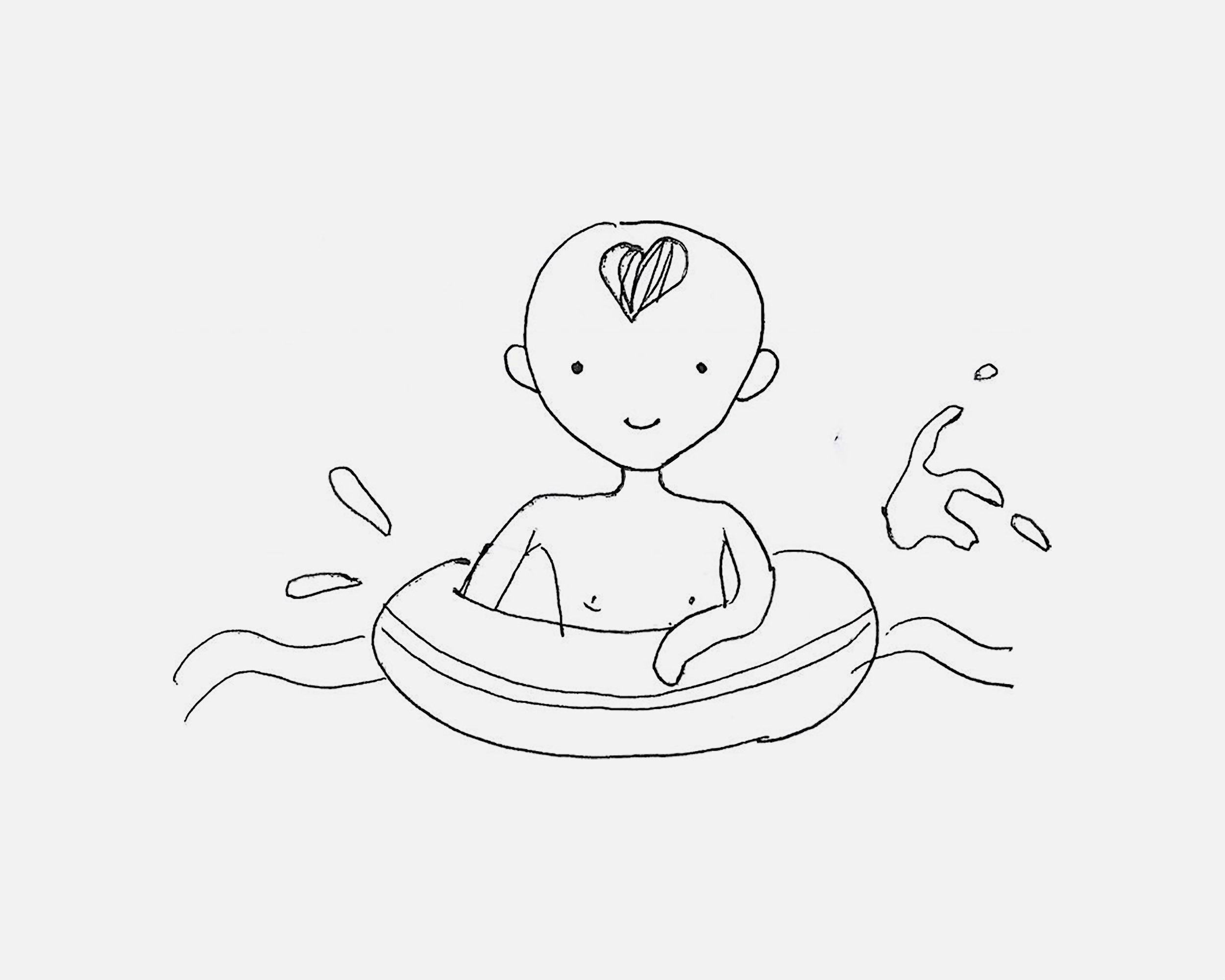 爱游泳的小男孩简笔画