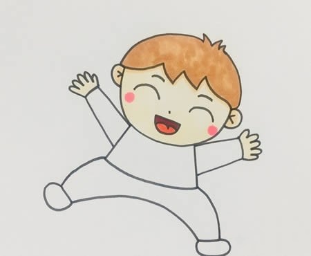 蹦蹦跳跳小男孩怎么画