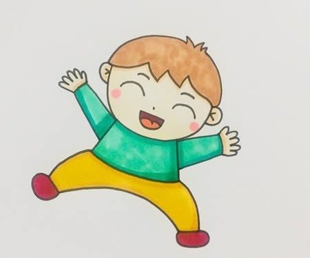 蹦蹦跳跳小男孩怎么画