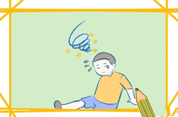 摔倒哭泣的男孩简笔画