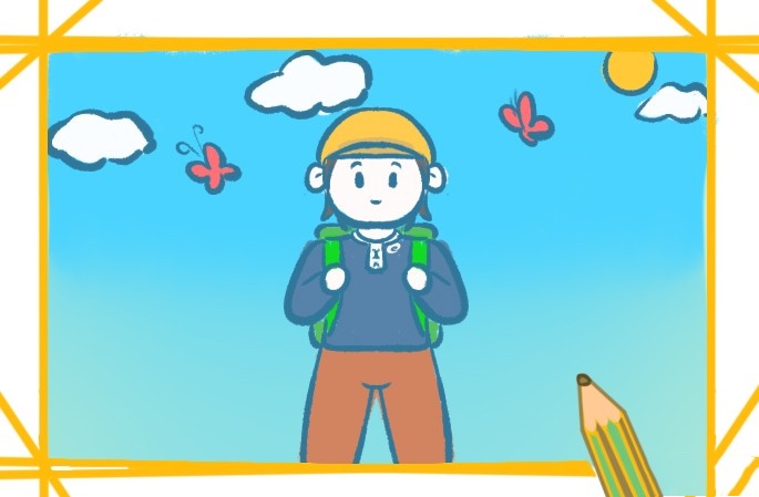 爬山的男孩简笔画