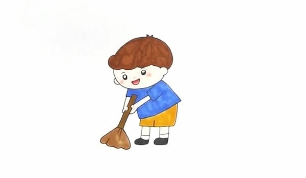 扫地的小男孩怎么画