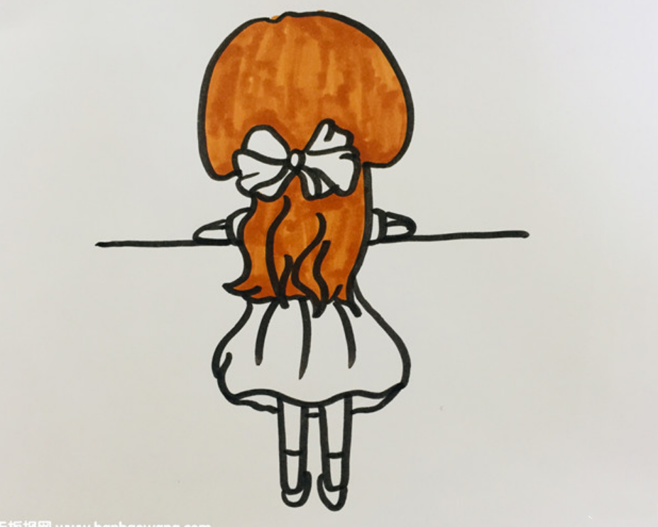 小女孩坐在窗边的背影简笔画