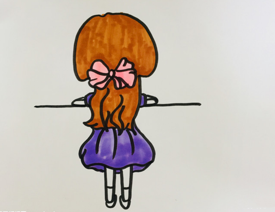 小女孩坐在窗边的背影简笔画