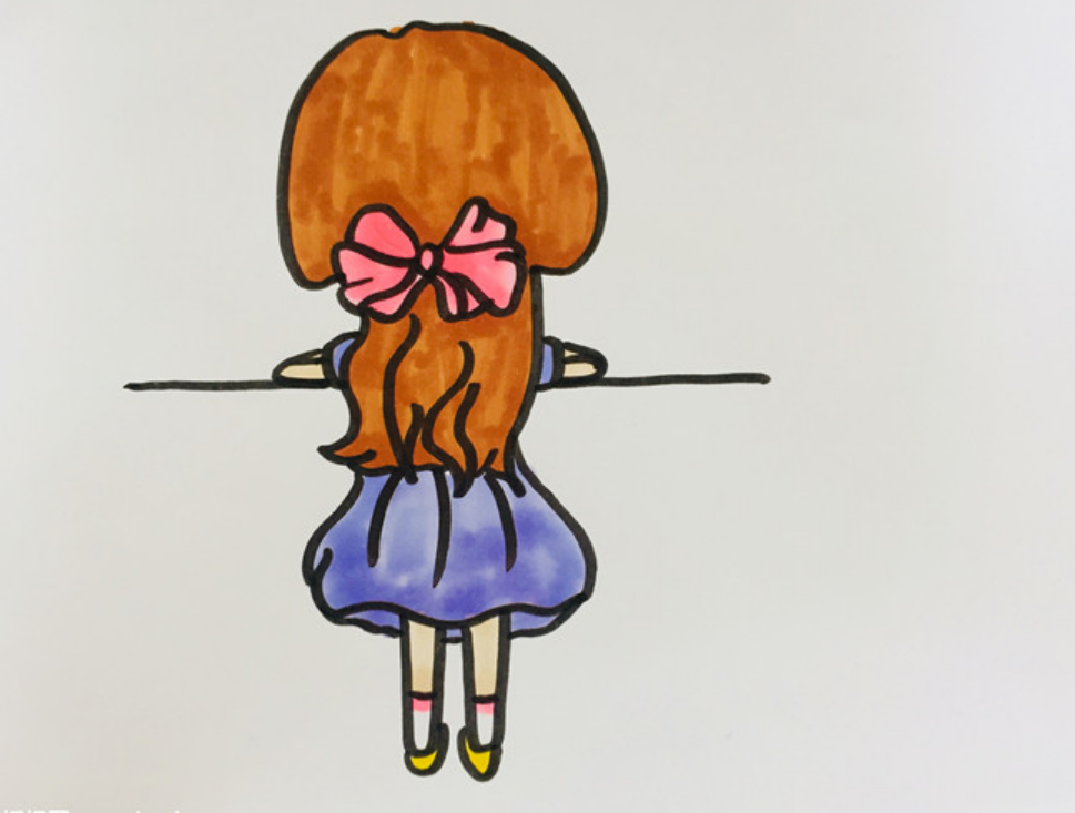 小女孩坐在窗边的背影简笔画