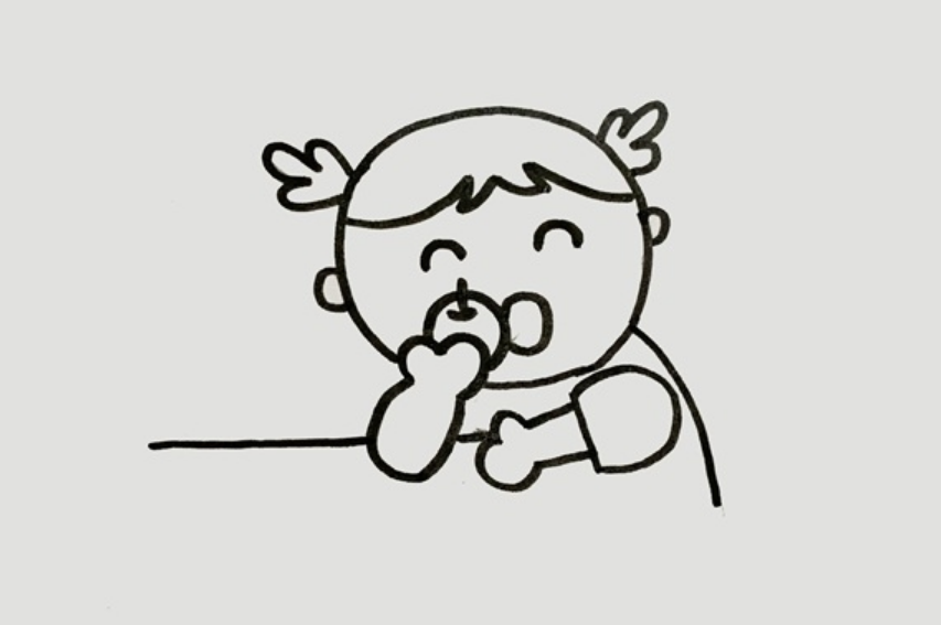 小女孩正在吃水果简笔画