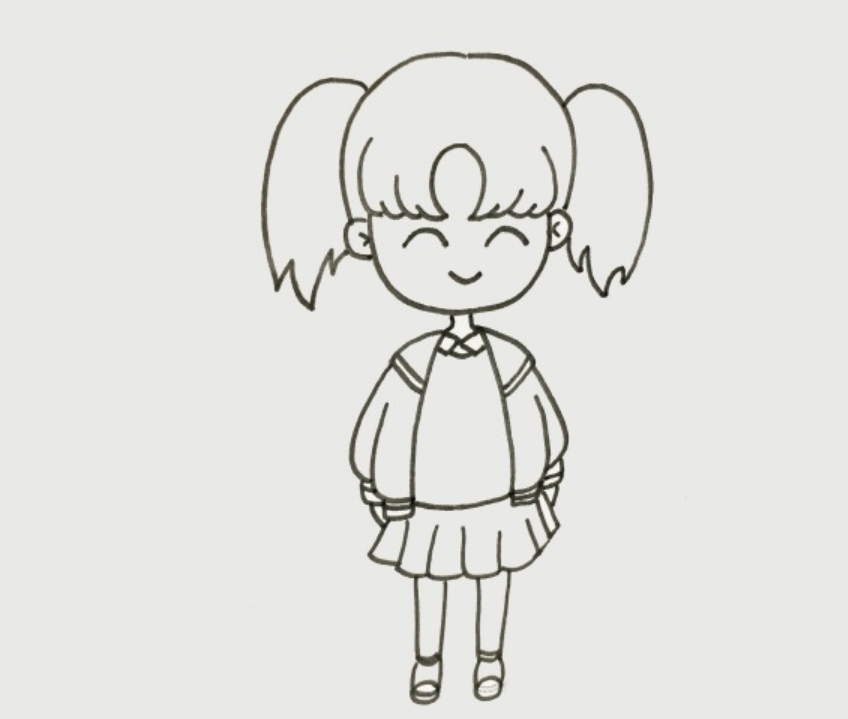 卡通画人物可爱小女孩简笔画