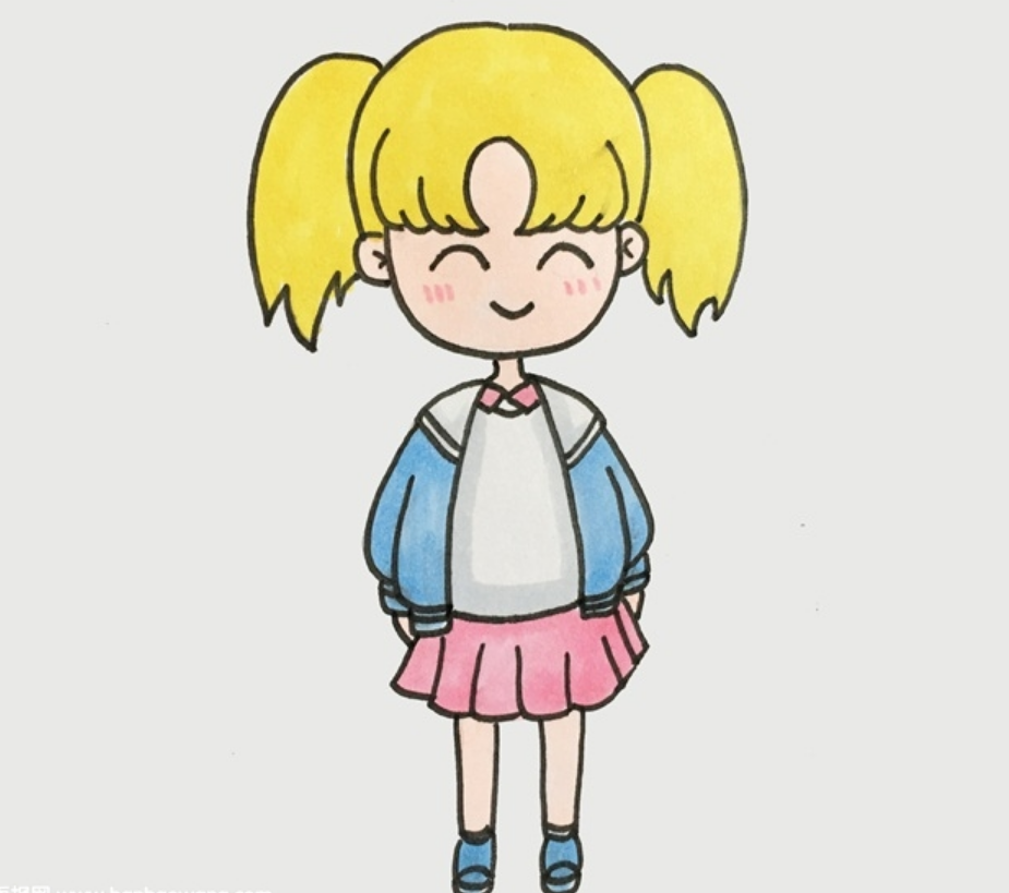 卡通画人物可爱小女孩简笔画