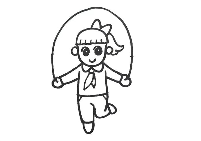 儿童画跳绳的小女孩简笔画