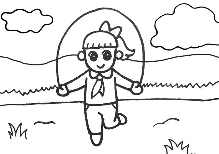 儿童画跳绳的小女孩简笔画