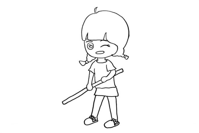 劳动的小女孩简笔画扫地