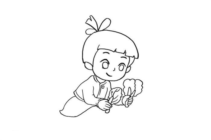 五一劳动节择菜的小女孩简笔画怎么画