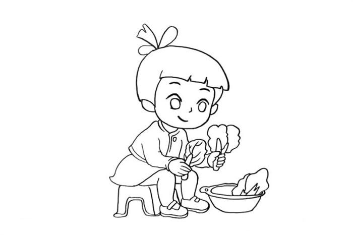 五一劳动节择菜的小女孩简笔画怎么画