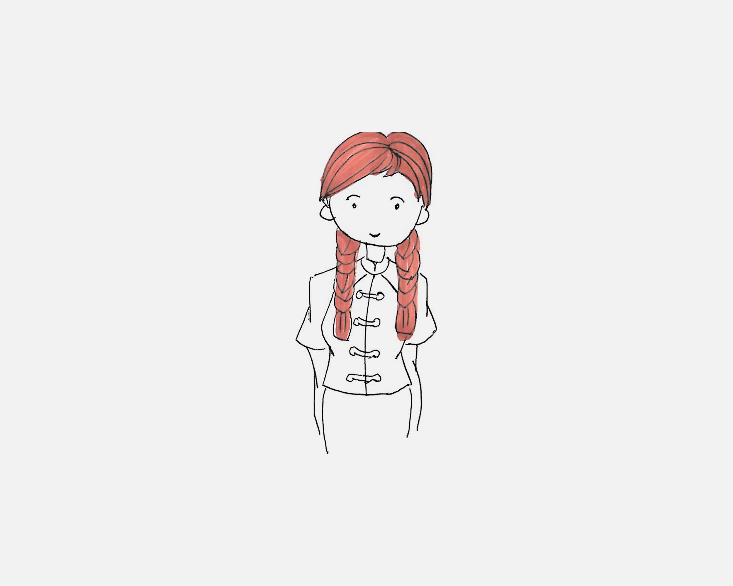 扎麻花辫的女孩简笔画