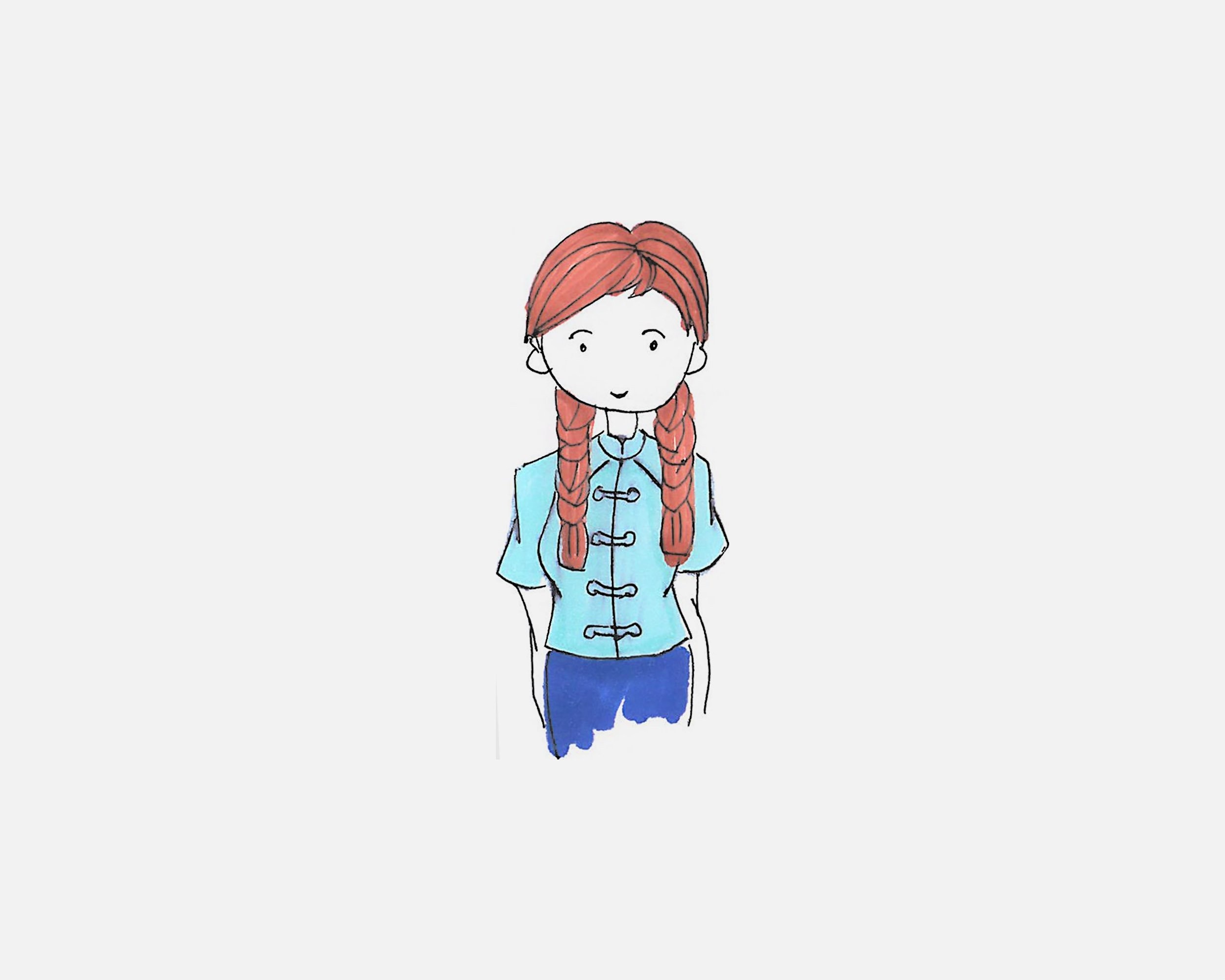 扎麻花辫的女孩简笔画