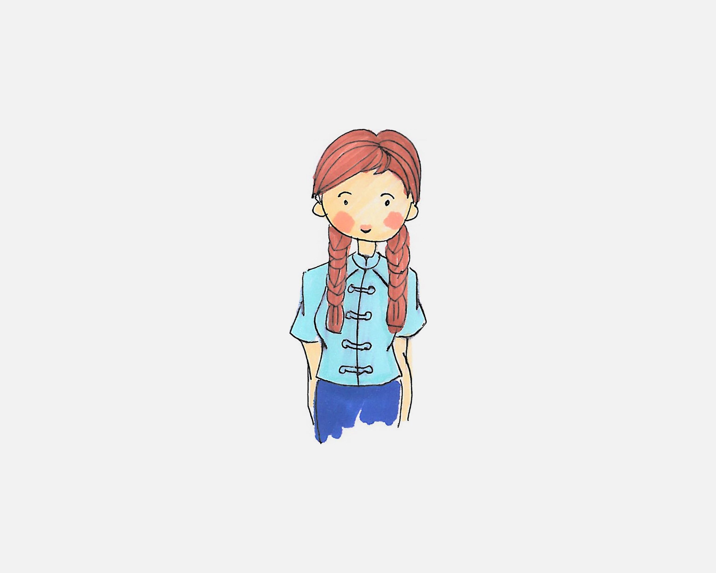 扎麻花辫的女孩简笔画