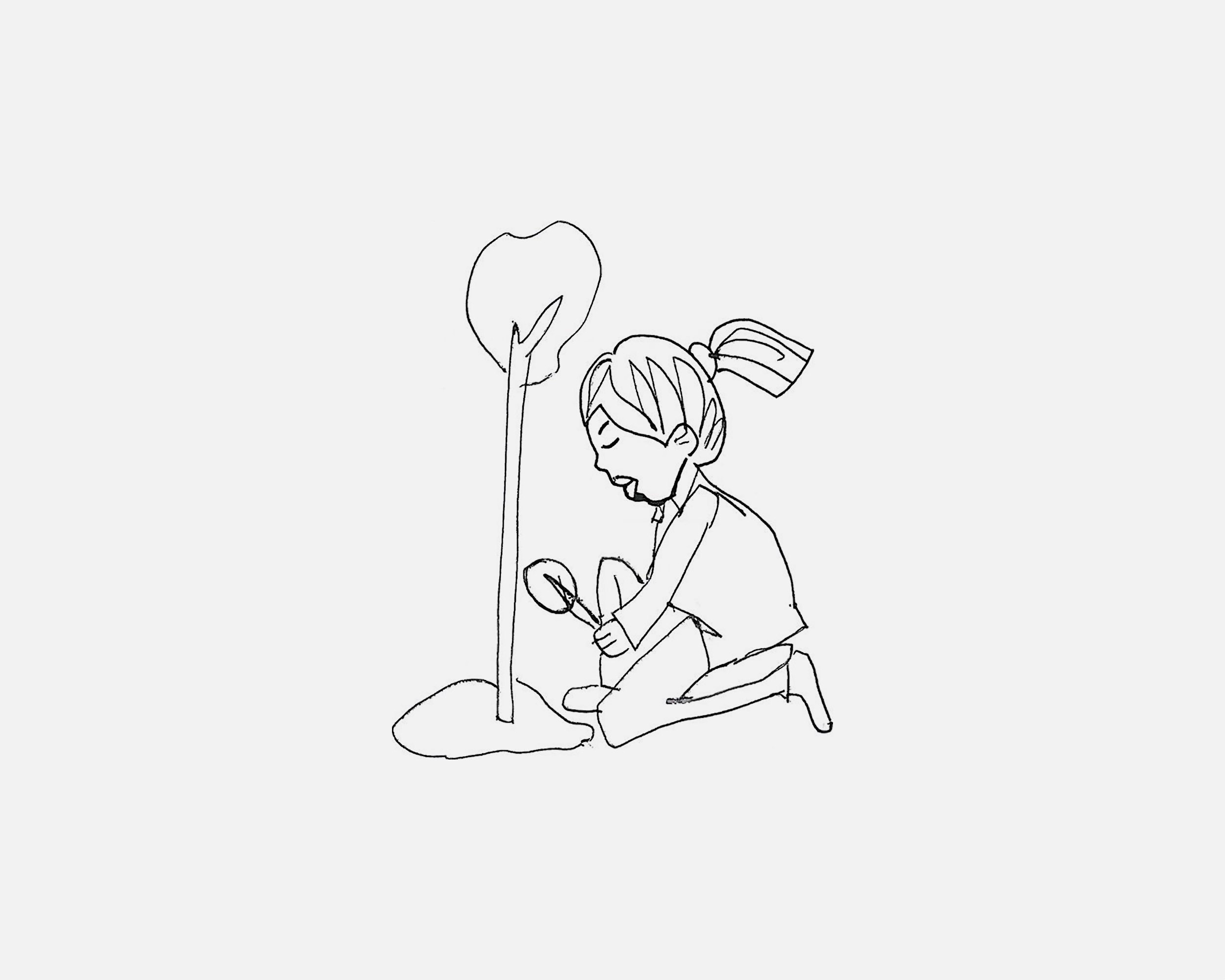 正在植树的女孩简笔画