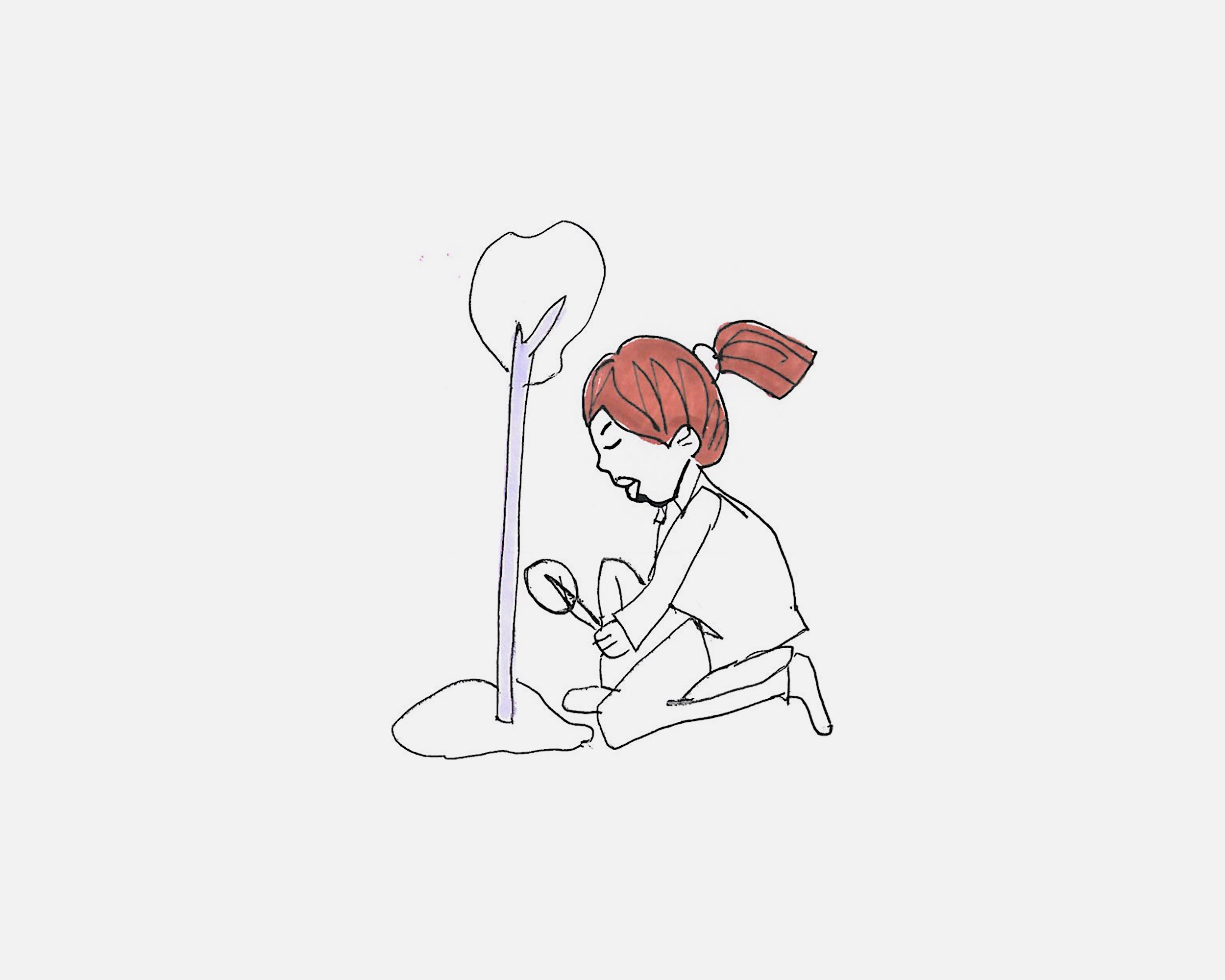 正在植树的女孩简笔画