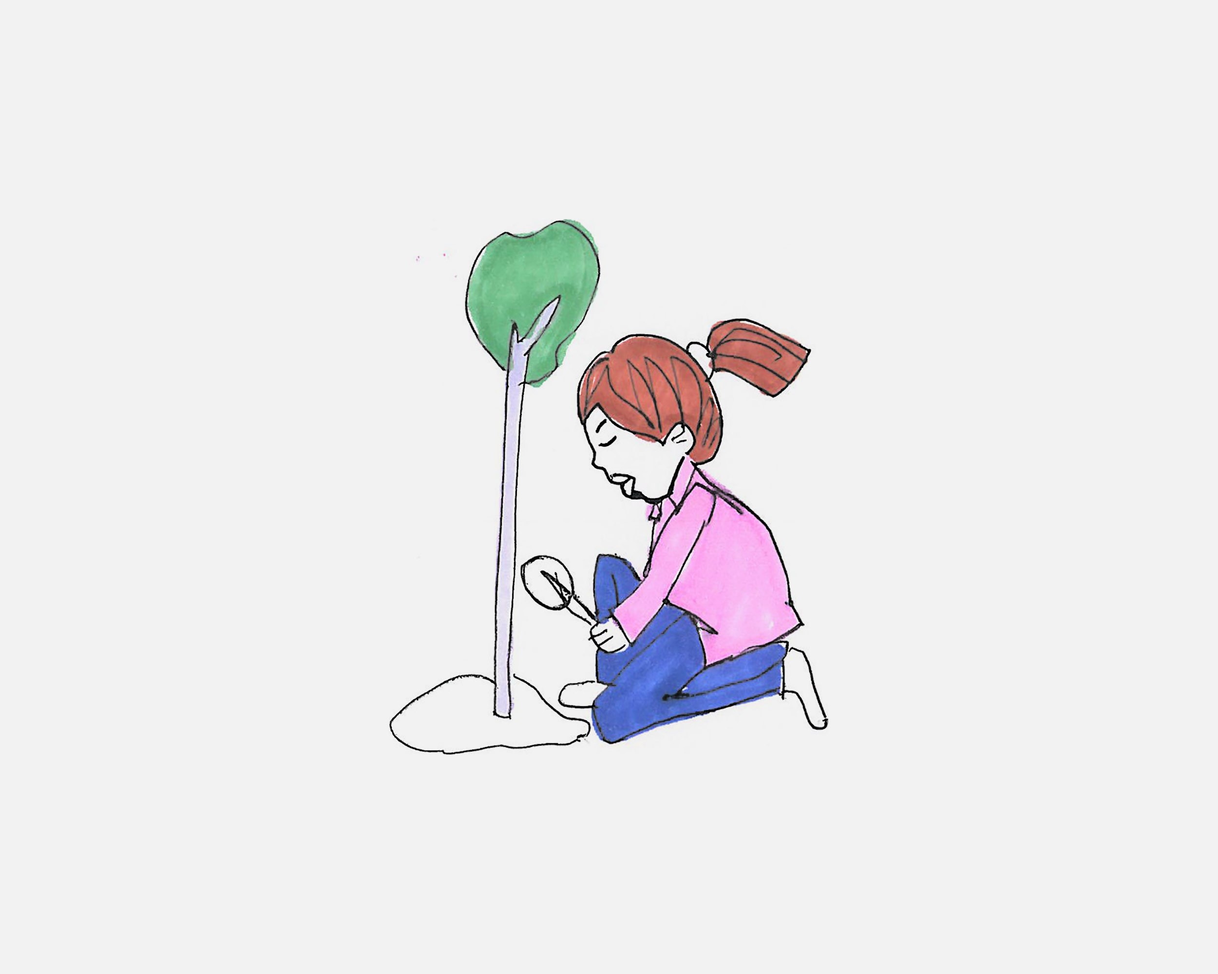 正在植树的女孩简笔画
