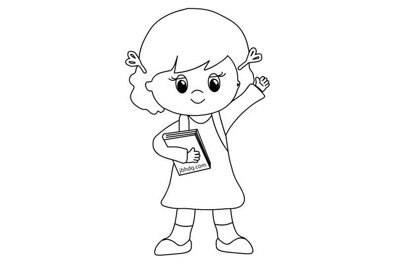 去上学的小女孩简笔画黑白