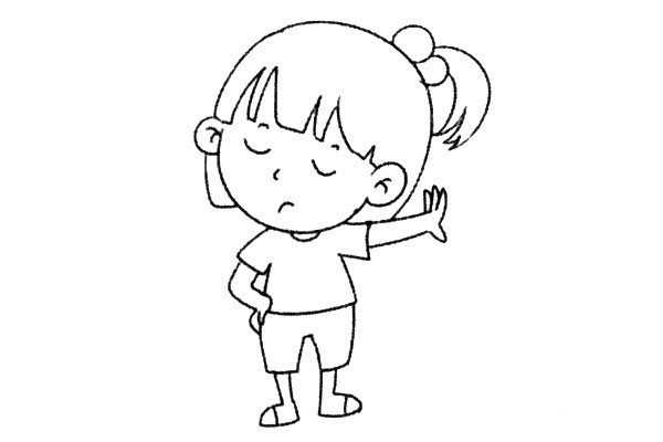 一组乖巧的小女孩简笔画