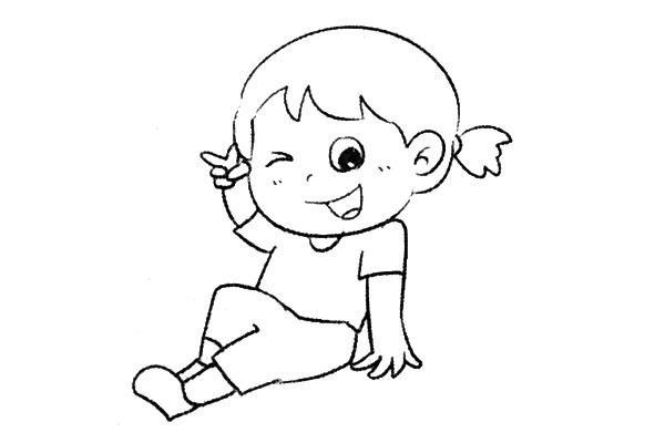 一组乖巧的小女孩简笔画
