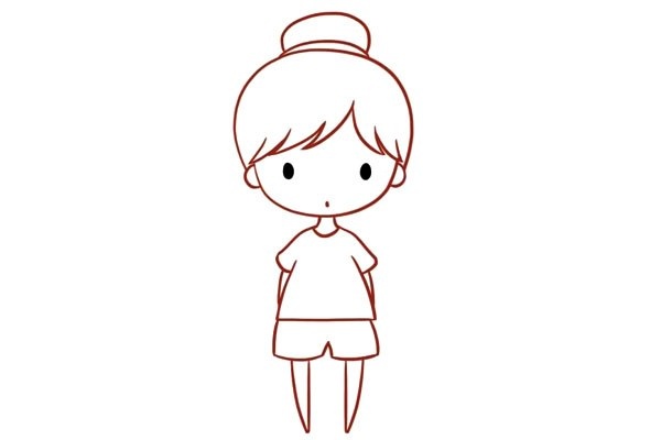 5.画出女孩的下半身，女孩穿着短裤。