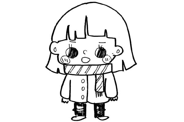 一支笔就能搞定的可爱简笔画小女孩